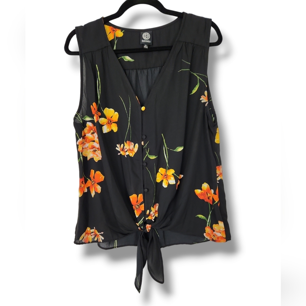 Bobeau Floral Sleeveless Tie Front Tank